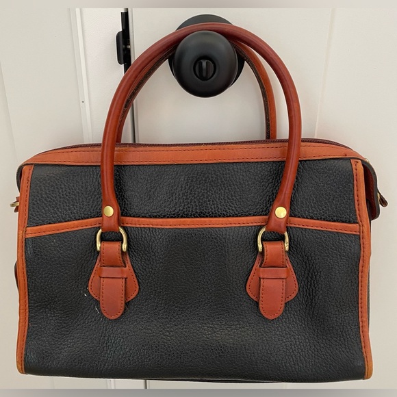 Vintage Leather Liz Claiborne Doctor handbag Purse Pebbled Black Brown trim bag - Picture 3 of 11